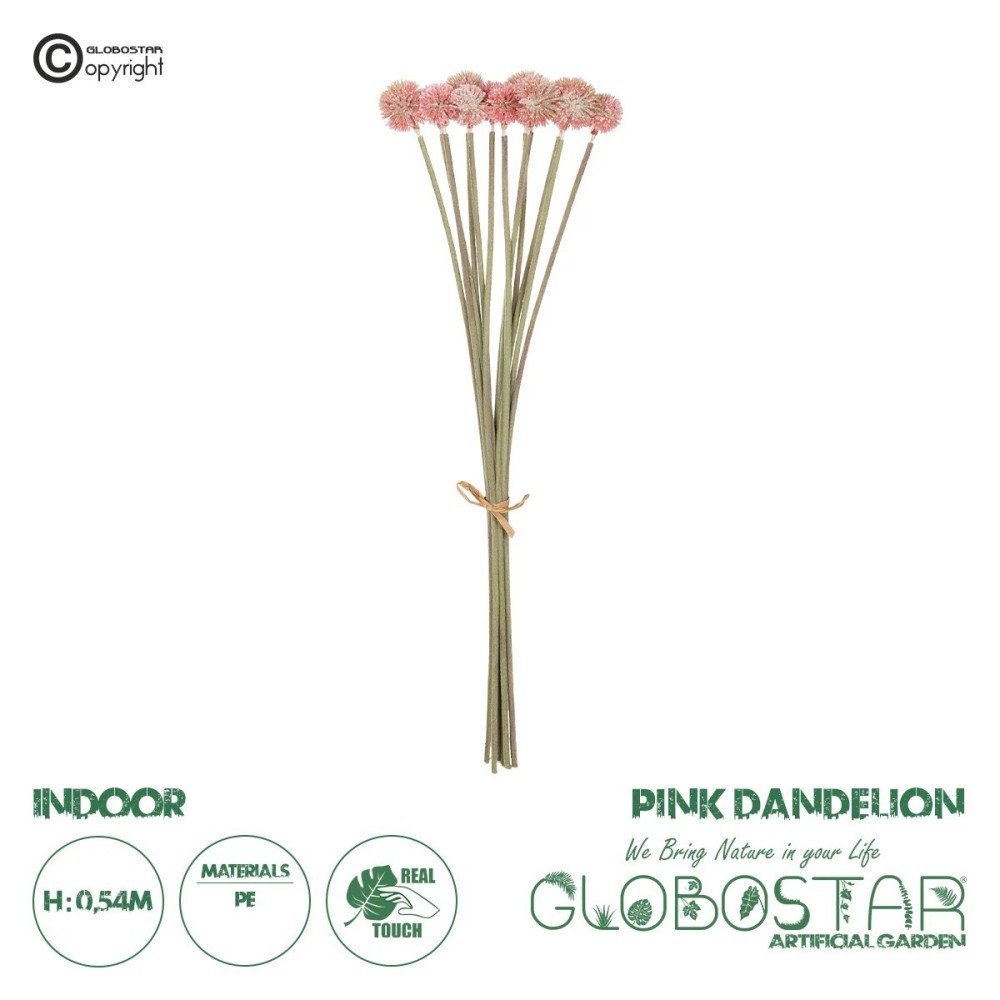 GloboStar® Artificial Garden PINK DANDELION BOUQET 21359 Τεχνητό Διακοσμητικό Ταραξάκο Μπουκέτο Y54cm